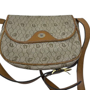 Dior Vintage Honeycomb Brown Coated Canvas & Leather Crossbo